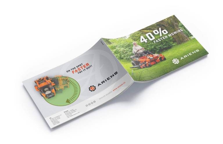 Mockup of Broshure: 40% faster mowing