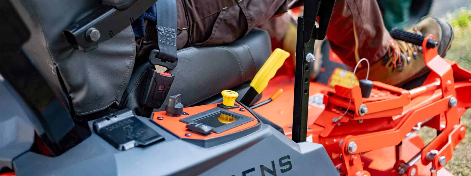 Close-up shot of the controls of a Ariens Zero-Turn mower