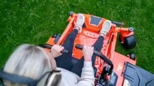 Top down shot of the Ariens Zero-Turn handle bars, showcasing the steering with a Zero-Turn mower